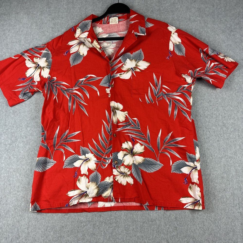 Vintage Barefoot In Paradise Shirt Mens‎ XL Button Up Tropical Red Hawaii Floral